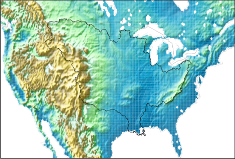 LDAS-North America Domain showing Mississippi River basin outline